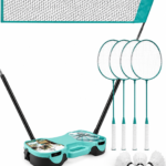 EasyGo Portable Badminton Set with Net | 4 Rackets, 4 Shuttlecocks & Storage Box for Outdoor Games