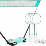 EasyGo Badminton Set with Net, 4 Rackets, 4 Shuttlecocks, Portable Storage Box, for Backyards, Outdoor Games, Yard Games