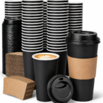 Ginkgo 100 Pack 20 oz Disposable Coffee Cups with Lids & Sleeves | Insulated Hot Drink Cups