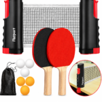 FBSPORT Portable Ping Pong Paddle Set with Retractable Net | Table Tennis Rackets, Balls & Carry Bag